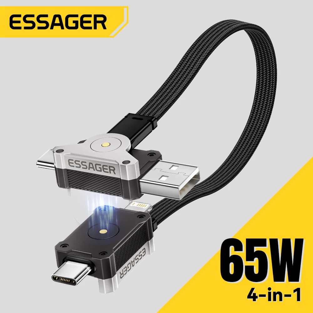 Essager 65W 4 in 1 Cavo USB C Mecha Cavo di ricarica rapida per iPhone 16 15 14 MacBook Tipo C Cavo di ricarica rapida multiporta