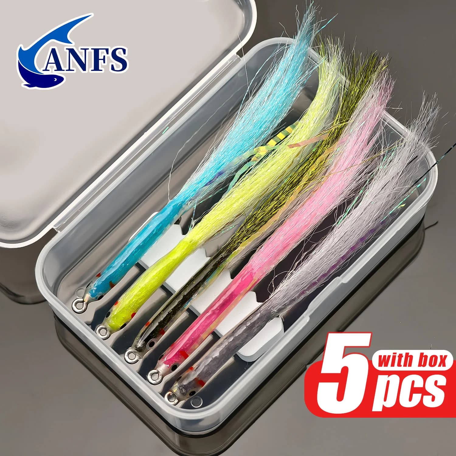 ANFS 5 pezzi di caramelle da surf per mosche d'acqua dolce d'acqua salata, mosche d'acqua salata per luccio alla trota