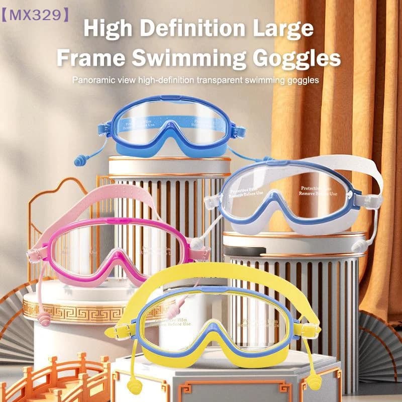 【329】Occhialini da nuoto multicolori per bambini, con montatura grande, visione HD, antiappannamento, impermeabili, per ragazzi e ragazze{X}