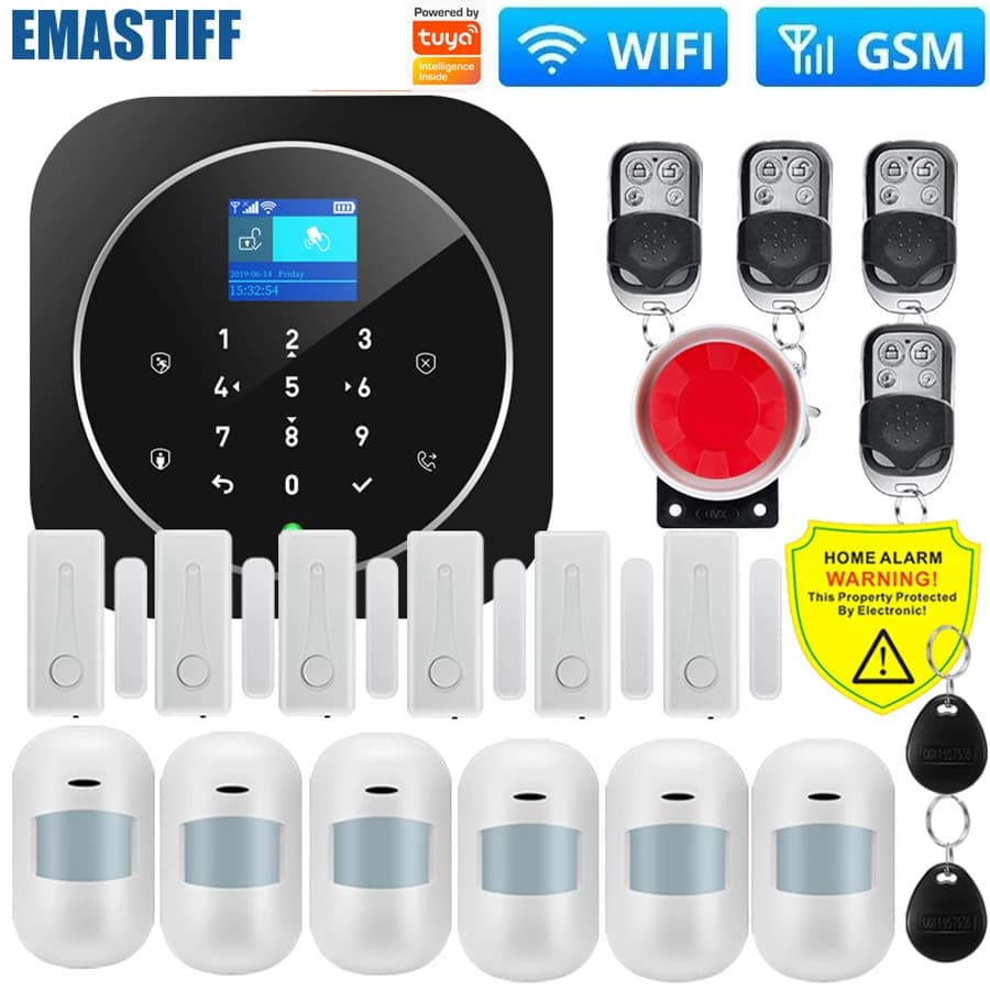 EN/RU/SP/FR/IT/GE Tuya Smart Gsm Wifi Alarm system for home Wireless security alarm Home Smart Life App Control works with ALexa