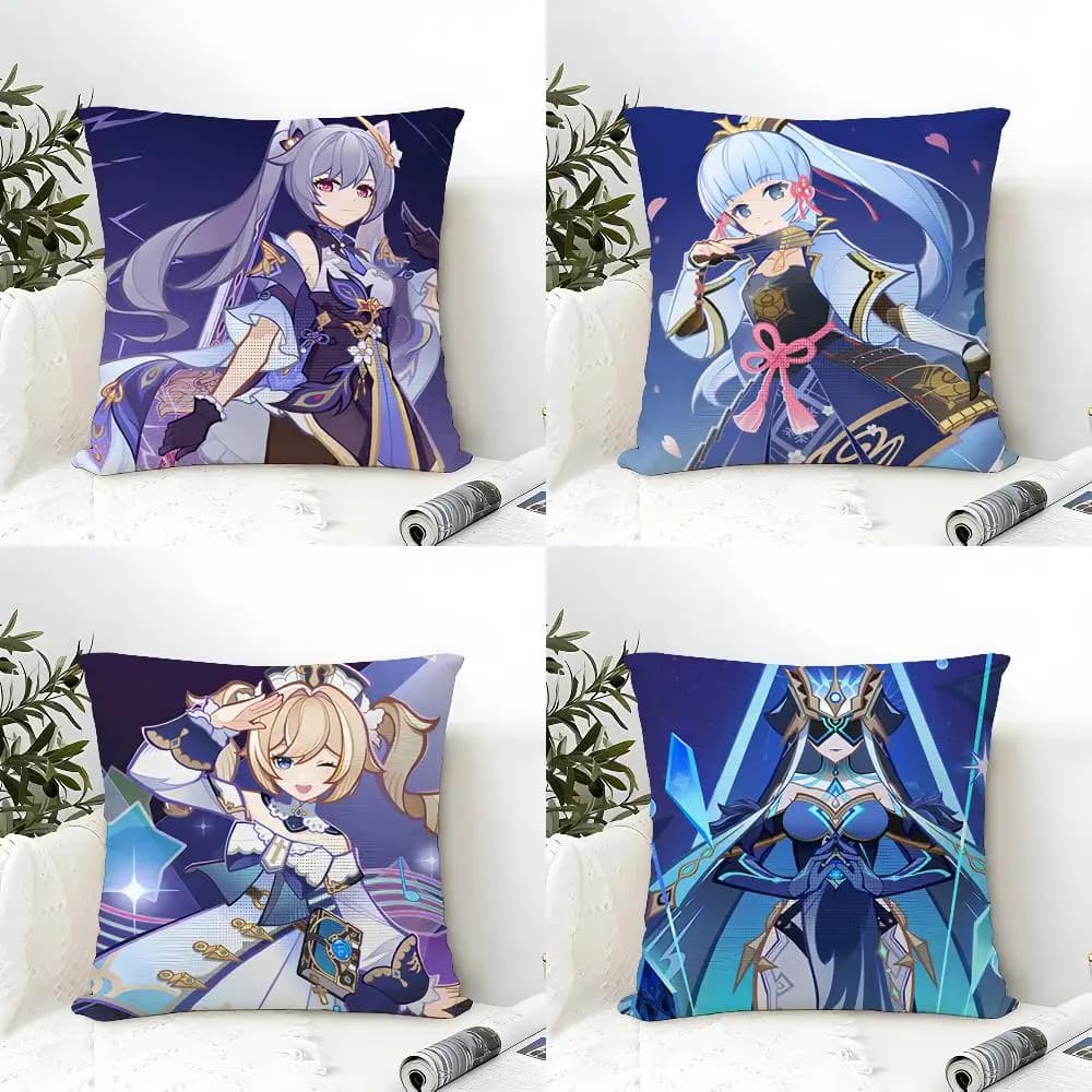 Genshin Impact Cushion Cover Eco Linen Pillow Case Double-Sided Print Breathable Durable Zipper Home Decor Gift