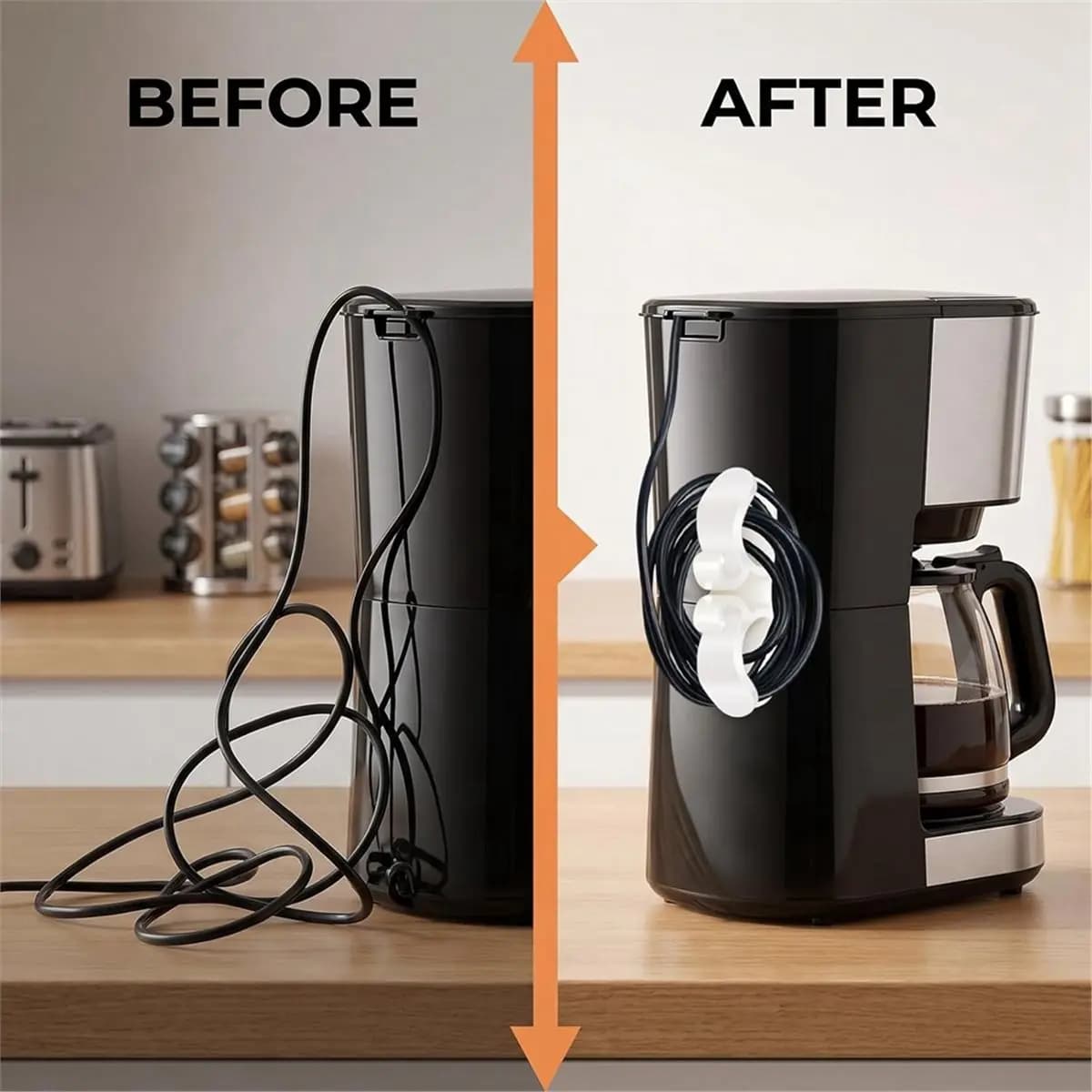 Cord Organizer Appliances,Adhesive Stick-on Wire Wrapper,Keeps Coffee Maker,Air Fryer,Pressure Cooker,Mixer Cords Tidy