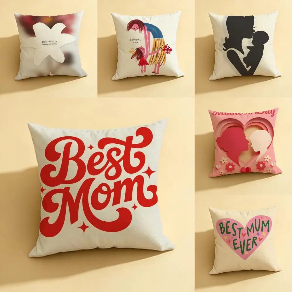Set di fodere per cuscini in lino naturale con motivo per la festa della mamma, decorazione completa per divano, camera da letto e sedia