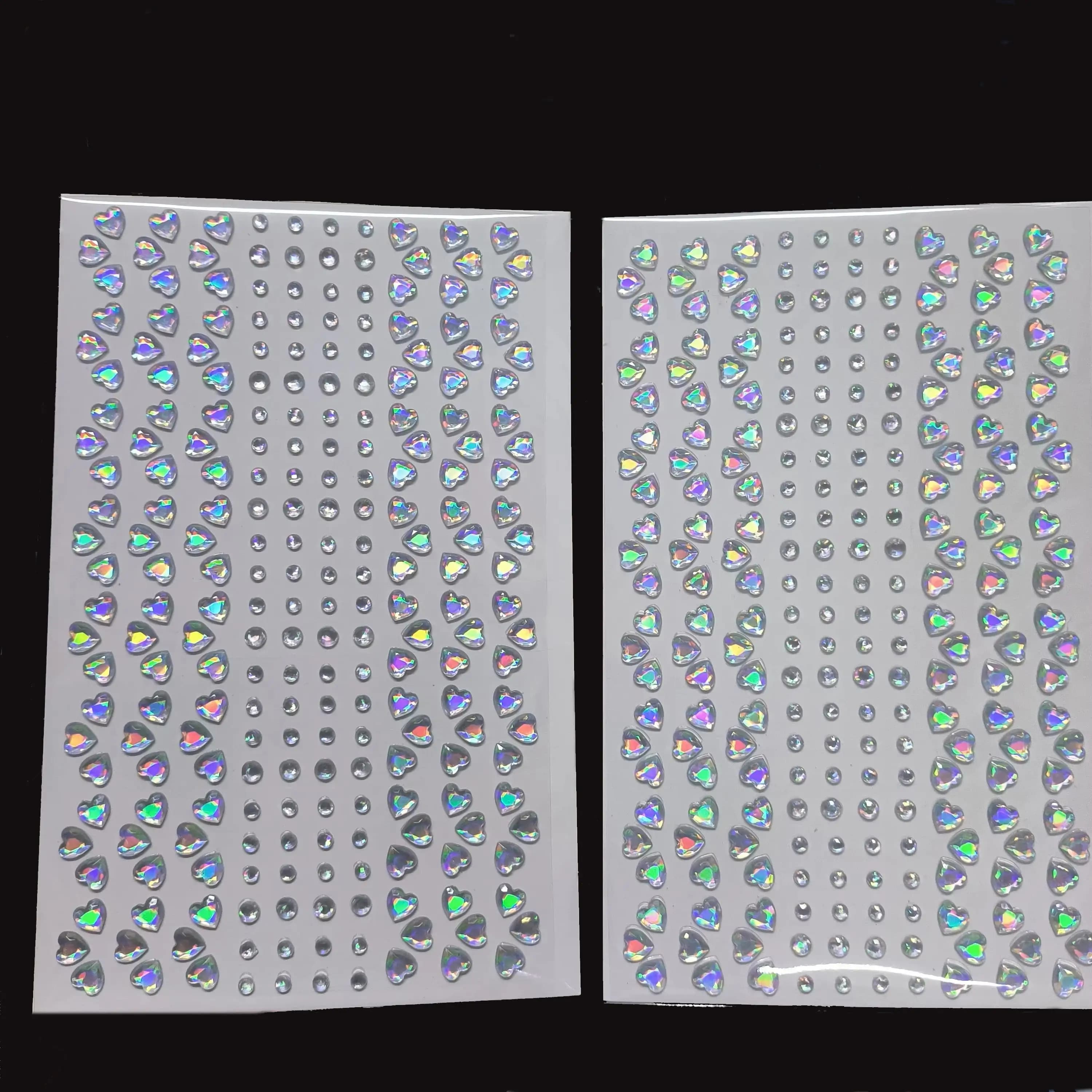 1 Sheet 3D Dream Color Love-Heart Gem Tattoo Stickers Round Diamond Temporary Tattoos DIY Eyes/Face/Hair/Makeup Jewelry Decals