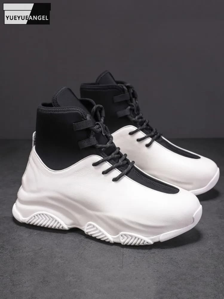 Scarpe da uomo in vera pelle di design Scarpe alte casual Stringate Primavera Autunno Calzature da uomo Moda Sneakers con plateau Hip Hop