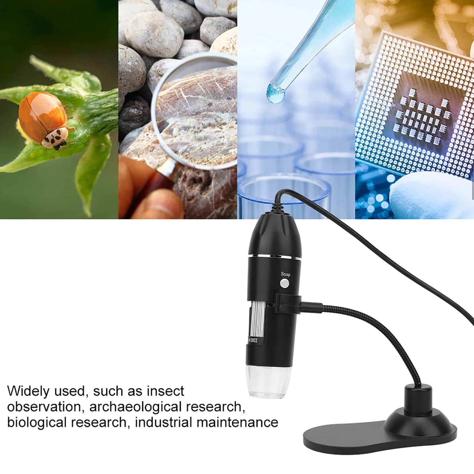 Microscopio Digitale USB LED 50X-1000X con Supporto, Microscopio Elettronico 50X-1000X