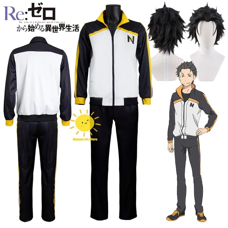 Anime Natsuki Subaru Cosplay Re：zero Cosplay Costumes Jacket Pants Sportswear Natsuki Subaru Suits Wig Halloween Cos Adult Men