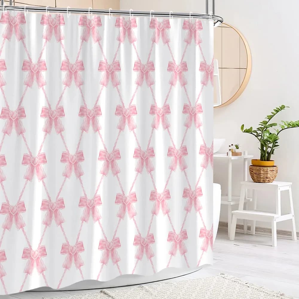 Tenda da doccia con fiocco carino rosa moda a righe Plaid regalo di festa per ragazze tende da doccia in tessuto di poliestere decorazioni per il bagno con ganci
