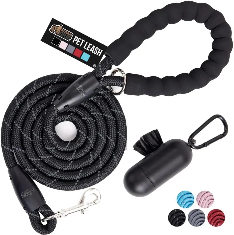Guinzaglio per Cani Resistente e Riflettente per Tutte le Razze, con Impugnatura Morbida e Dispenser per Sacchetti Igienici, Moschettone Girevole in Metallo