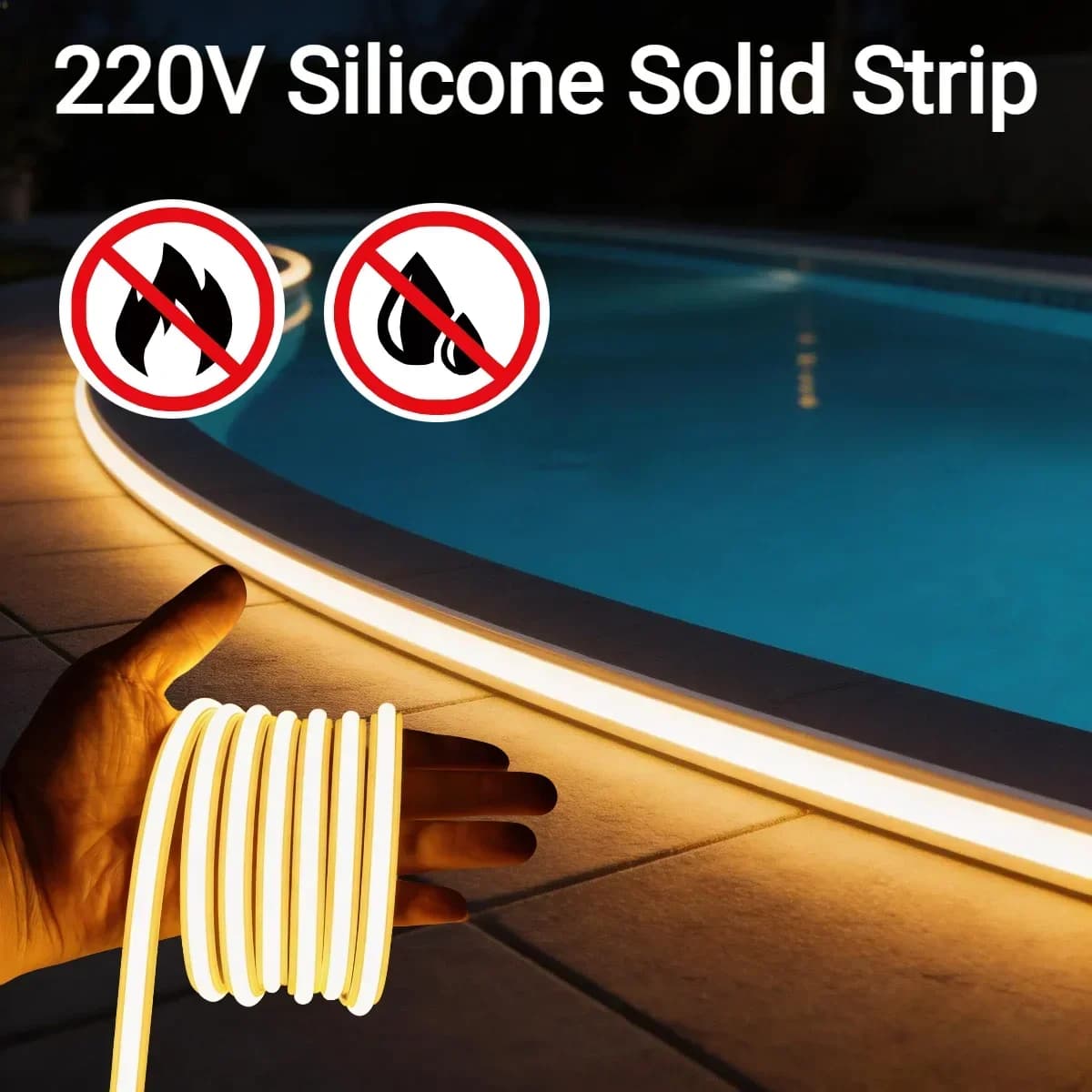 Striscia LED Neon COB Solida 220V, 180 LED ° Striscia flessibile impermeabile in silicone con interruttore integrato, per decorazioni di soffitti e mobili domestici