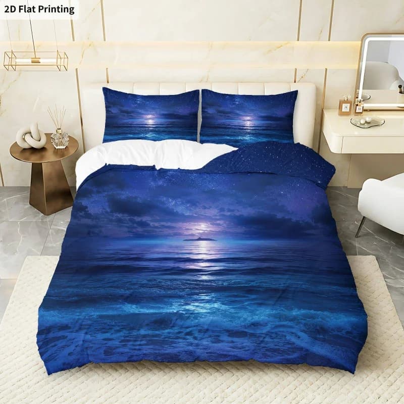 3PCS Duvet Cover, 1 Duvet Cover + 2 Pillowcases (Without Filler), Starry Sky Ocean