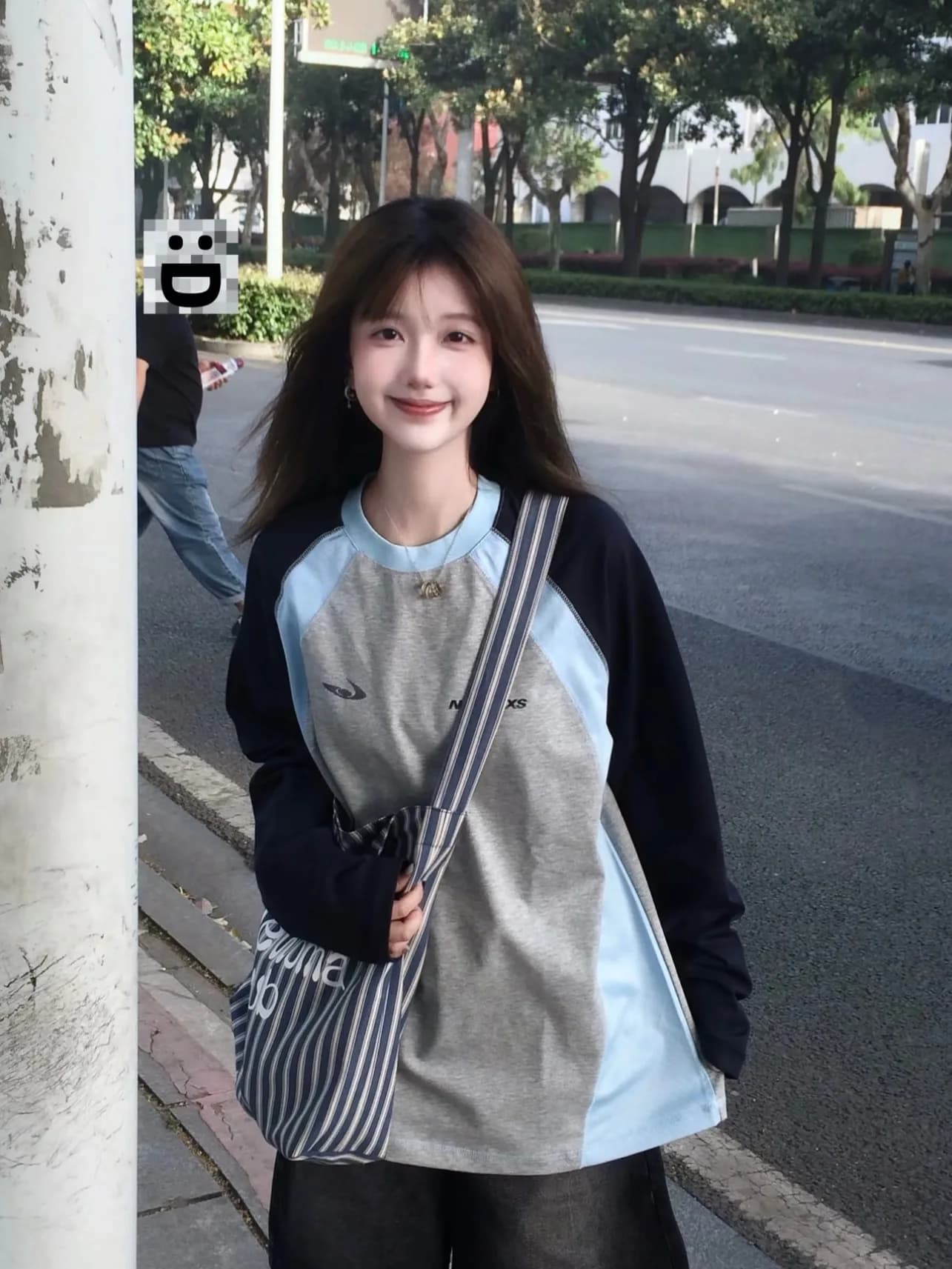 Retro American Color Block Long Sleeve T-Shirt Women's Spring Autumn Loose Couple Clothes Sporty Trendy Girls Top