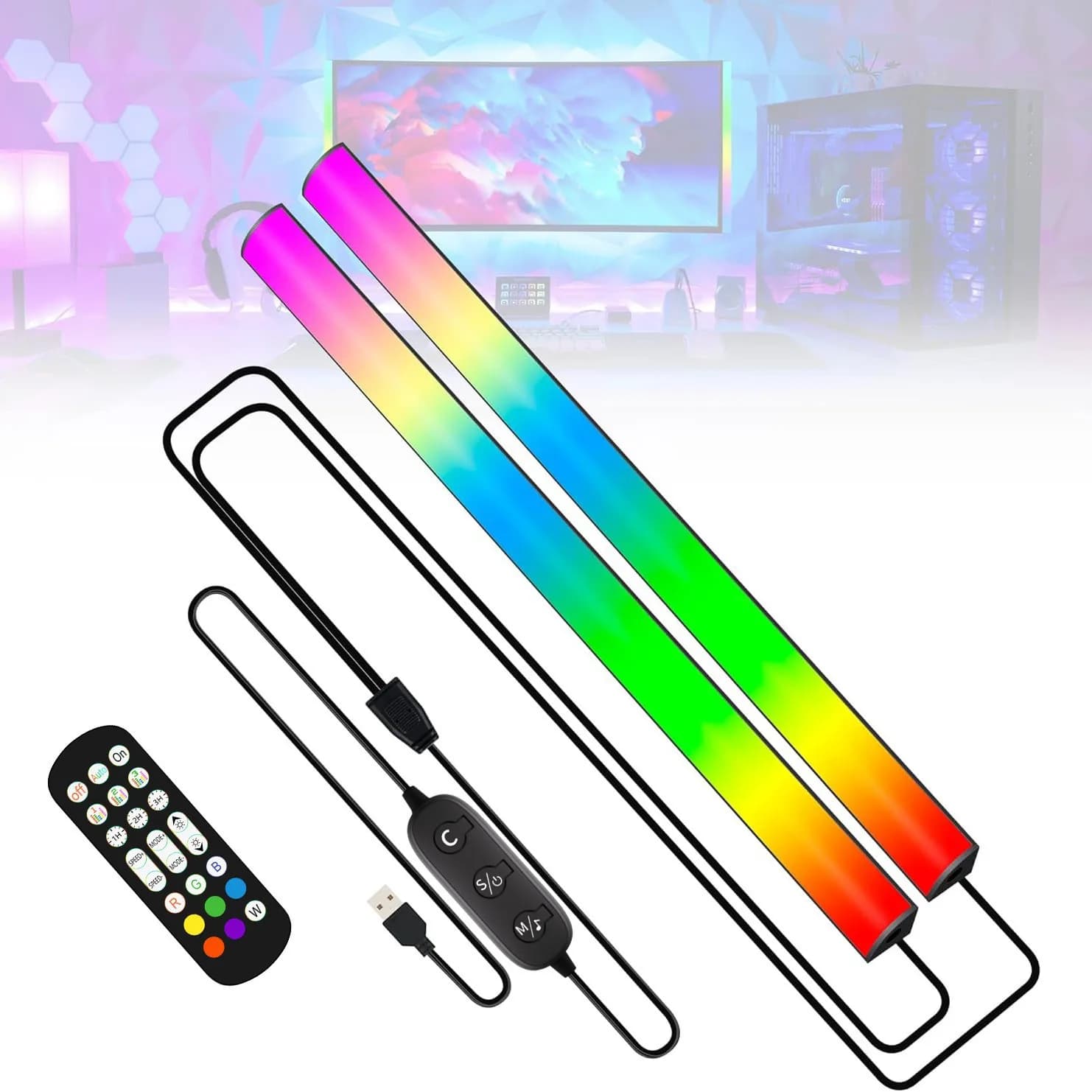Remote Control Timer Music Sync RGB LED Light Bar USB Lamp for Computer Desk Bookshelf Display Case Decoration Ambient Light