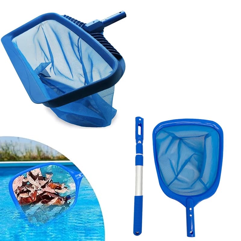 Rete per foglie da piscina con asta telescopica in alluminio, set di accessori per la pulizia della piscina, rete da pesca a maglia fine per la pulizia di piccole zone profonde