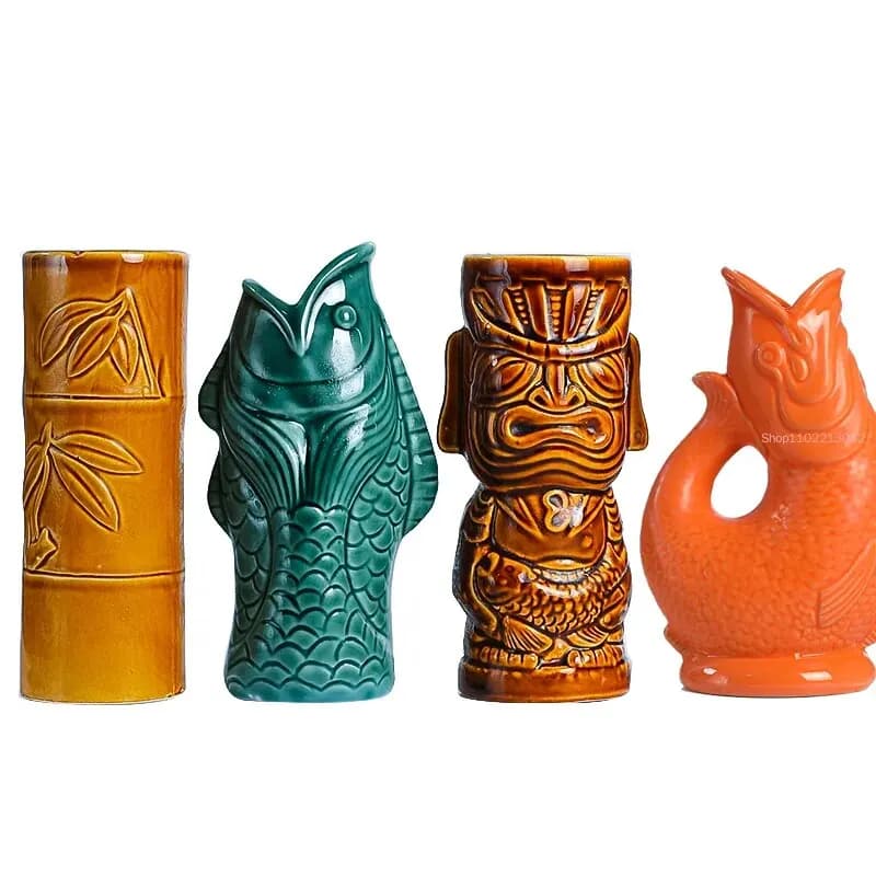 Tazze Tiki Hawaiane, Bicchieri per Cocktail a Forma di Pesce, Tazze per Birra e Bevande, Bicchieri in Ceramica Stile Isola di Pasqua per Bar