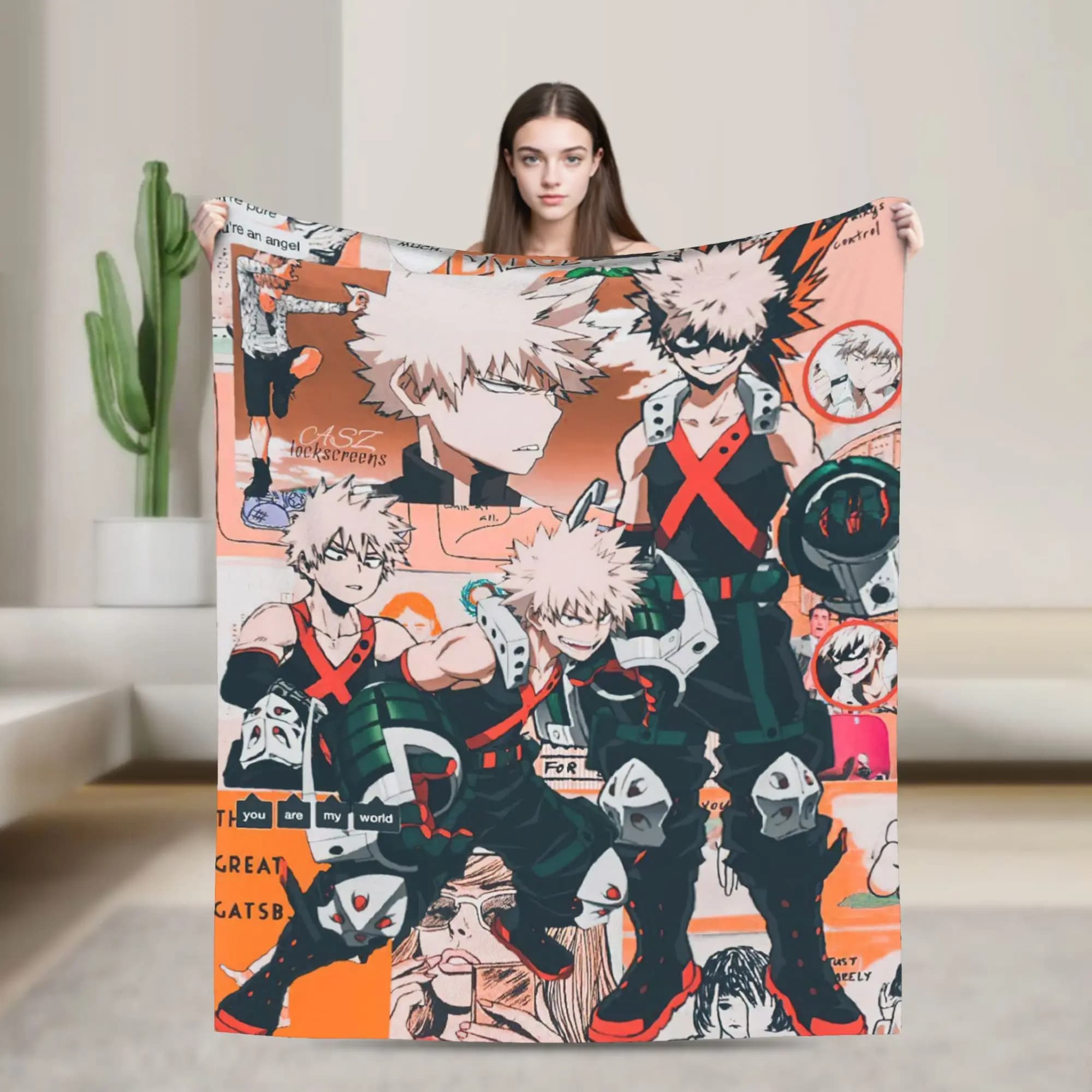 Katsuki Bakugou Blankets Boku No My Hero Academia Anime Flannel Funny Warm Throw Blankets for Bedding Lounge All Season,