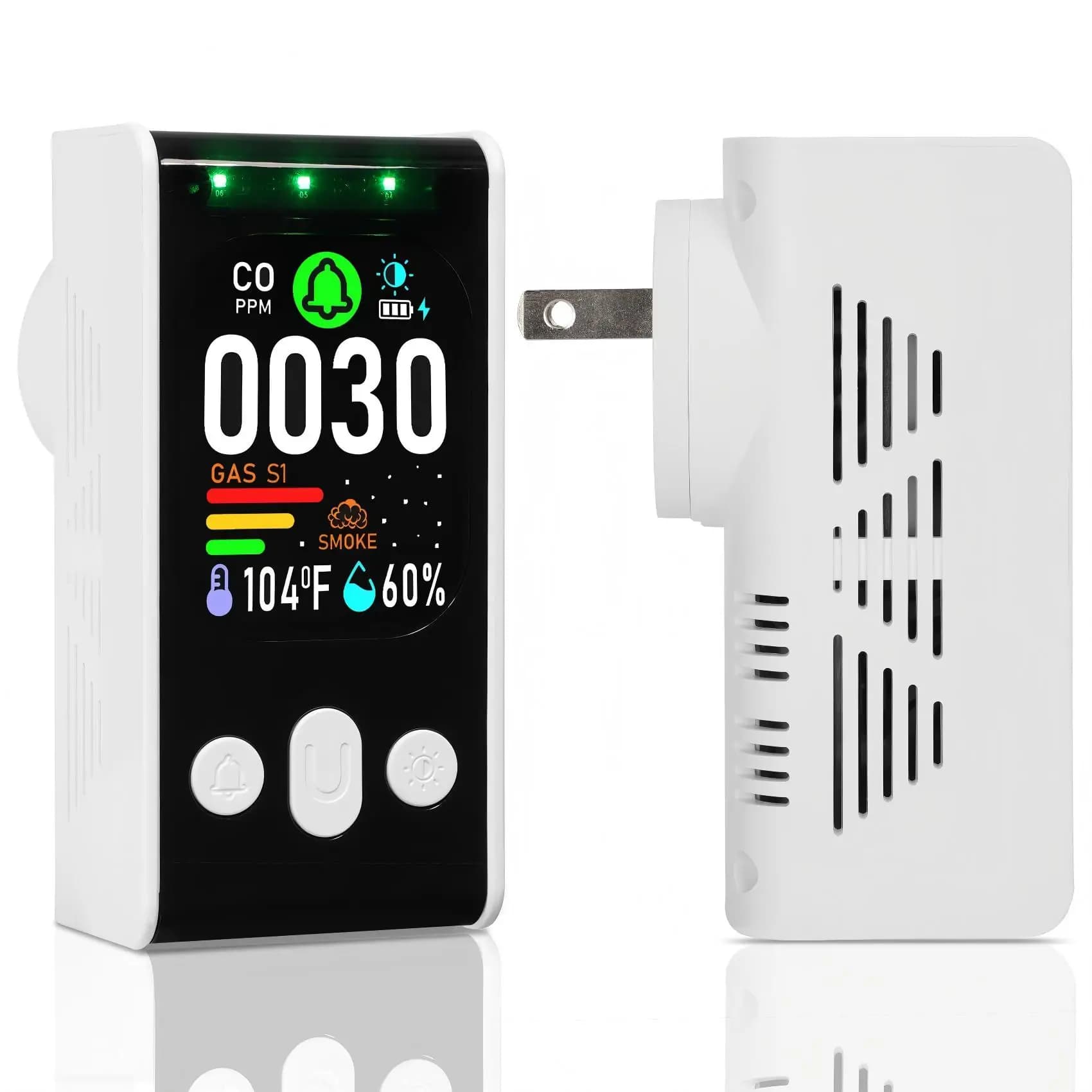 5-in-1 Natural Gas, Smoke ＆ CO Detector, Carbon Monoxide Detector with Backup Battery, Smoke Alarm with Temp & Humidity, Combination CO and Explosive Gas Detector for Home/RV