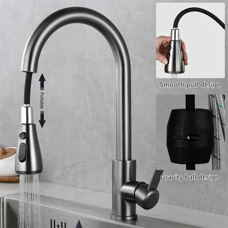Rubinetti da Cucina ADEA in Acciaio Inox 304, Miscelatore Estraibile per Lavello con Getto a Spruzzo, Acqua Calda e Fredda