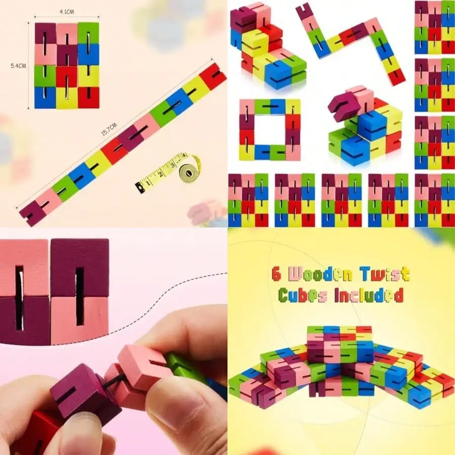 Set di 6 Giocattoli in Legno, Cubi Girevoli Puzzle Sensoriali, Regalini per Feste per Bambini