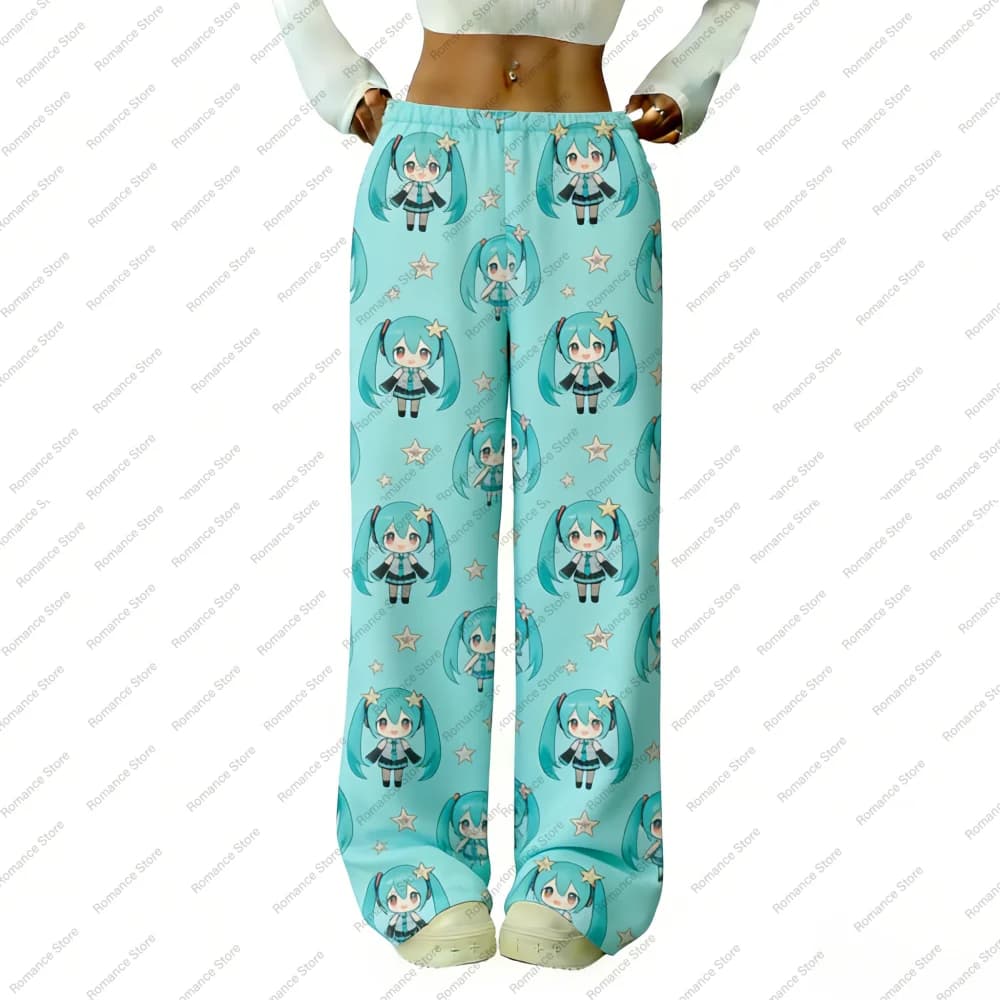 Pantaloni Pigiama in Flanella con Cartoni Animati di Hatsune Miku per Donne, Pantaloni da Notte Anime, Pantaloni per Primavera, Autunno e Inverno