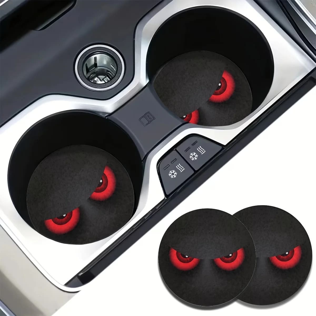 2-Pack Red Eye Design Car Cup Holder Acrylic Coasters - Suitable, Fashionable Car Interior Decor