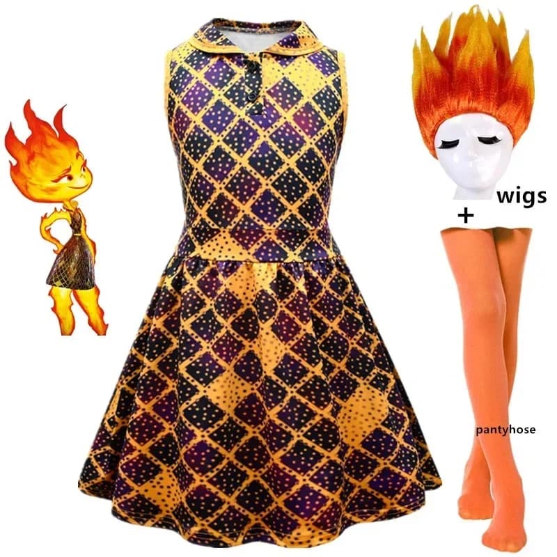 Halloween Elemental Costume Ember Fire Cosplay Princess Dress wig Cartoon Crazy City Game Clothing for Birthday Gifts