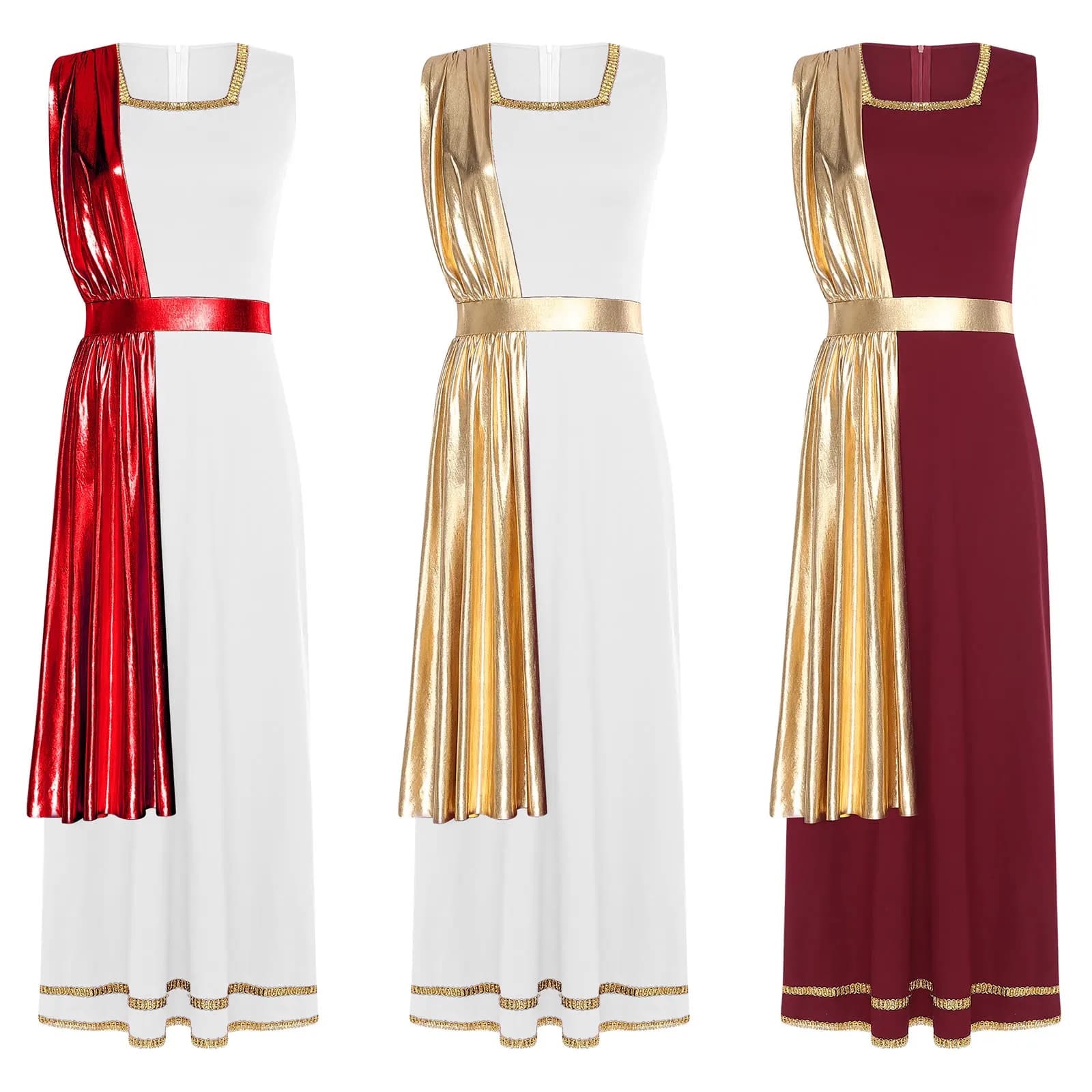 Women's Ancient Roman Queen Cosplay Dress, Polished Metallic Tunic Dress Sleeveless For Halloween Theme Party