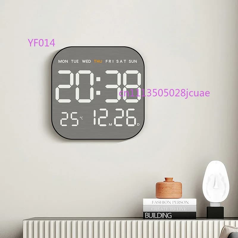 Metal Brushed Wall Clock Multifunctional LED Electronic Alarm Clock Simple Home Decoration Wall Clock
