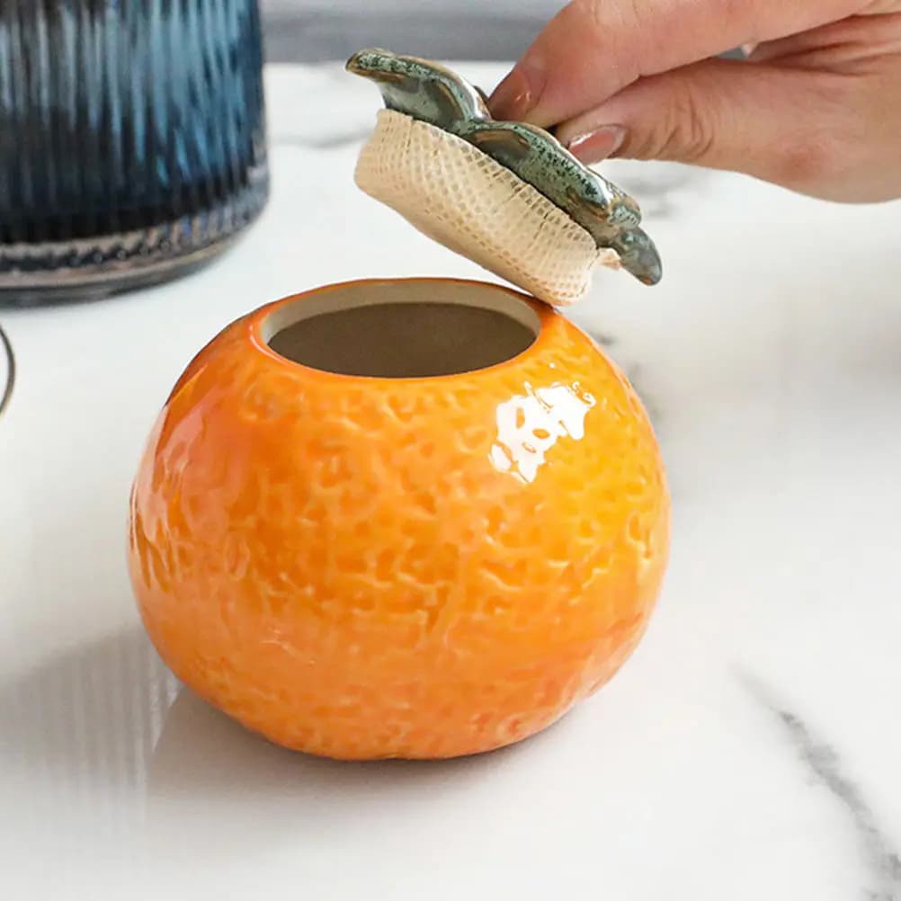 1Pcs Small Orange-Shaped Ceramic Tea Storage Jar Food Sealing Can Fruit Shape Decorative Tea Canister Nordic