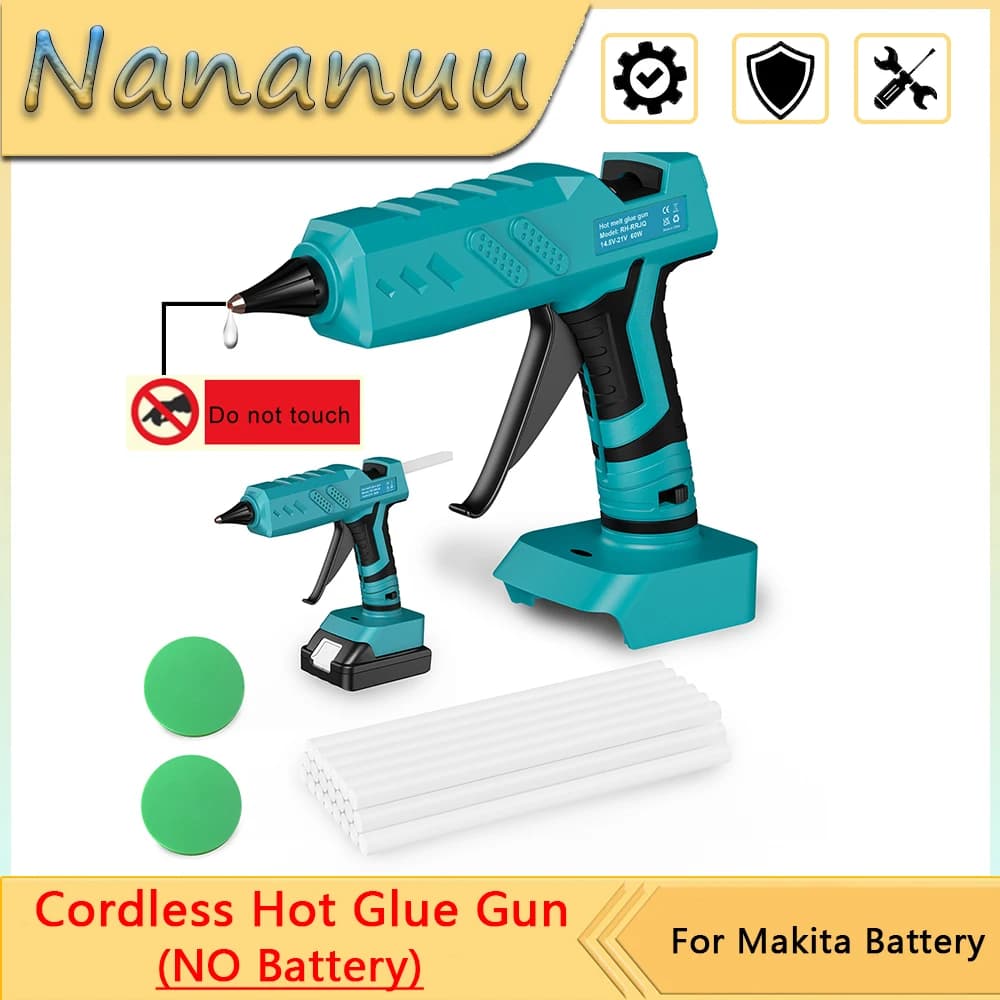 Pistola per colla a caldo senza fili Nananuu portatile con 10 pezzi/30 pezzi bastoncini di colla da 11 mm strumento di riparazione del calore elettrico fai da te (senza batteria)