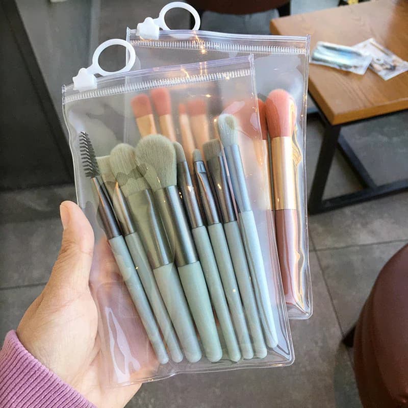 Set di 8 mini pennelli professionali per trucco, per principianti, con manico in legno opaco, portatile, morbido.