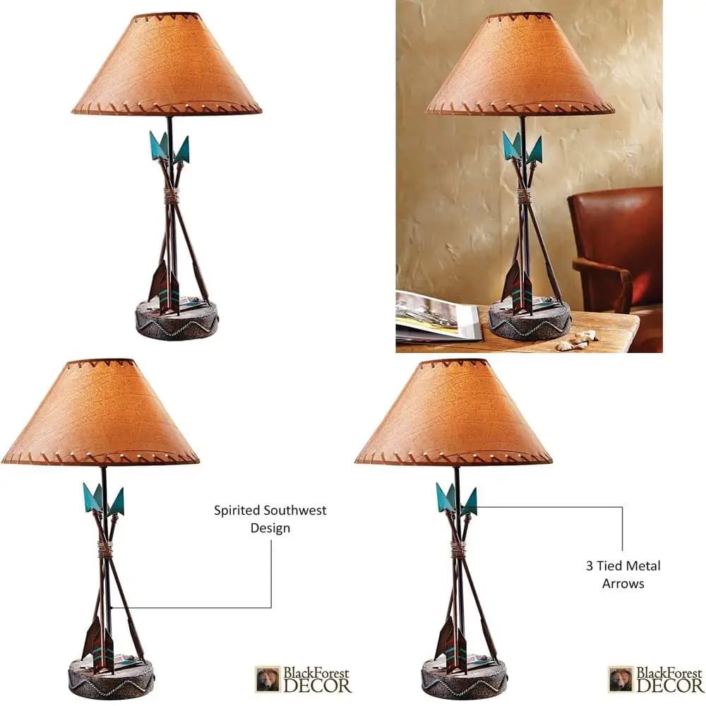 Lampada da scrivania rustica in stile Southwest 26 con accenti a freccia turchese