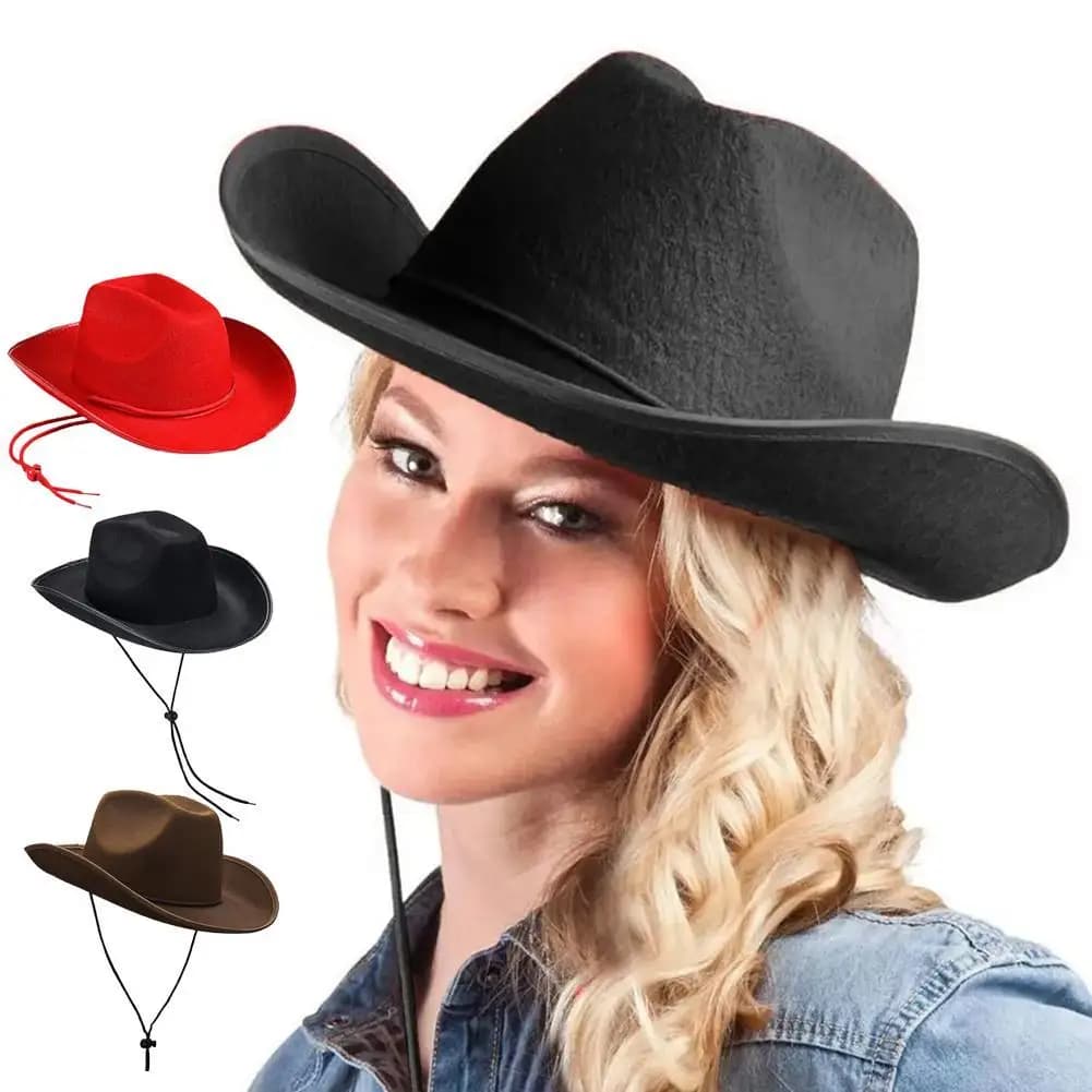 1PCS Cowboy Hats For Women Men Brimmed Cowboy Hat Adjustable Western Cowboy Hat With Drawstring Costume Party Play Dress-Up