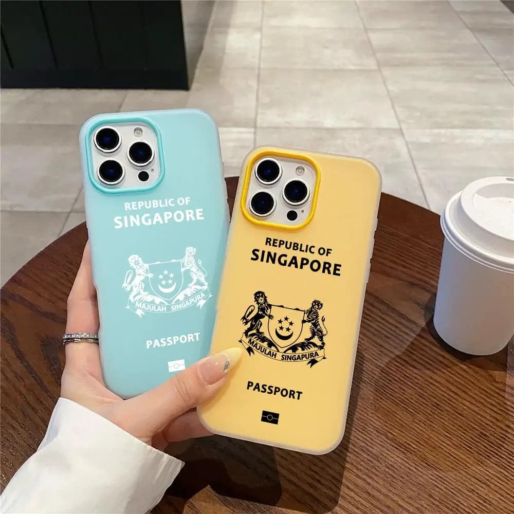 Custodia per telefono S-Singapore Passport in gel a doppio strato antiurto per iPhone 17 Pro Max, con interno in TPU morbido e retro in PC