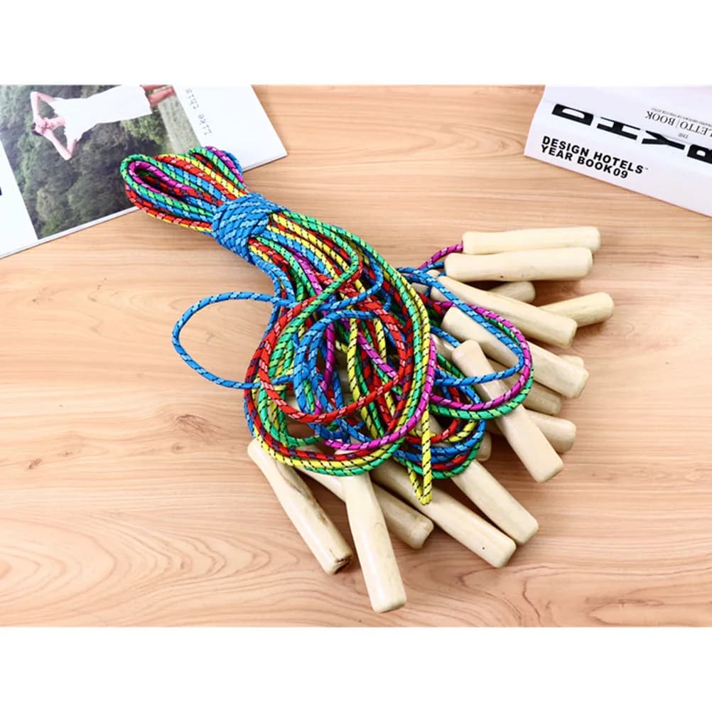 5Pcs Kid Jump Rope Wooden Handle Premium Quality Rope for Weight Loss Cardio Training Students Home Gym School
