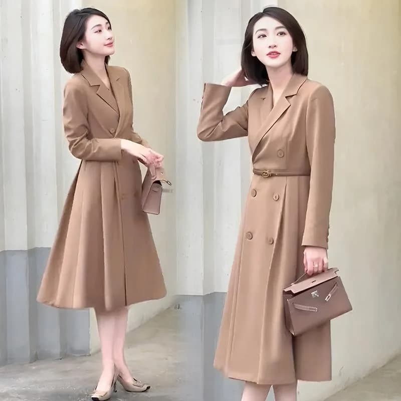 Slimming Effect High Waist A-Line Midi Dress Suit Jacket Splicing Fashionable Spring Autumn Women's Korean Style Commute Dress