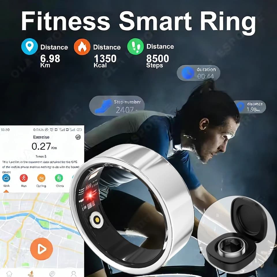 Smart Ring for Open Sport 2026, Cardiaca Frequency Monitoring, Blood Pressure/Oxygen, Sleep, Waterproof 5ATM, for Women and Men, New
