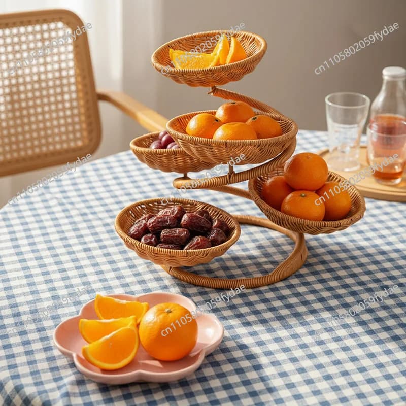 Cesto multiuso a tre strati in vimini sintetico intrecciato a mano per ristoranti e casa, per frutta secca, snack, piatto in vimini, cesto per snack