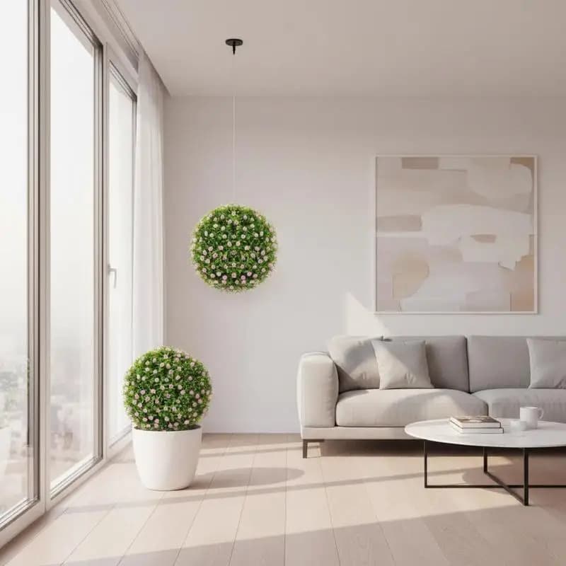2 Palline Decorative Artificiali da 17,5 Pollici con Fiori Rosa