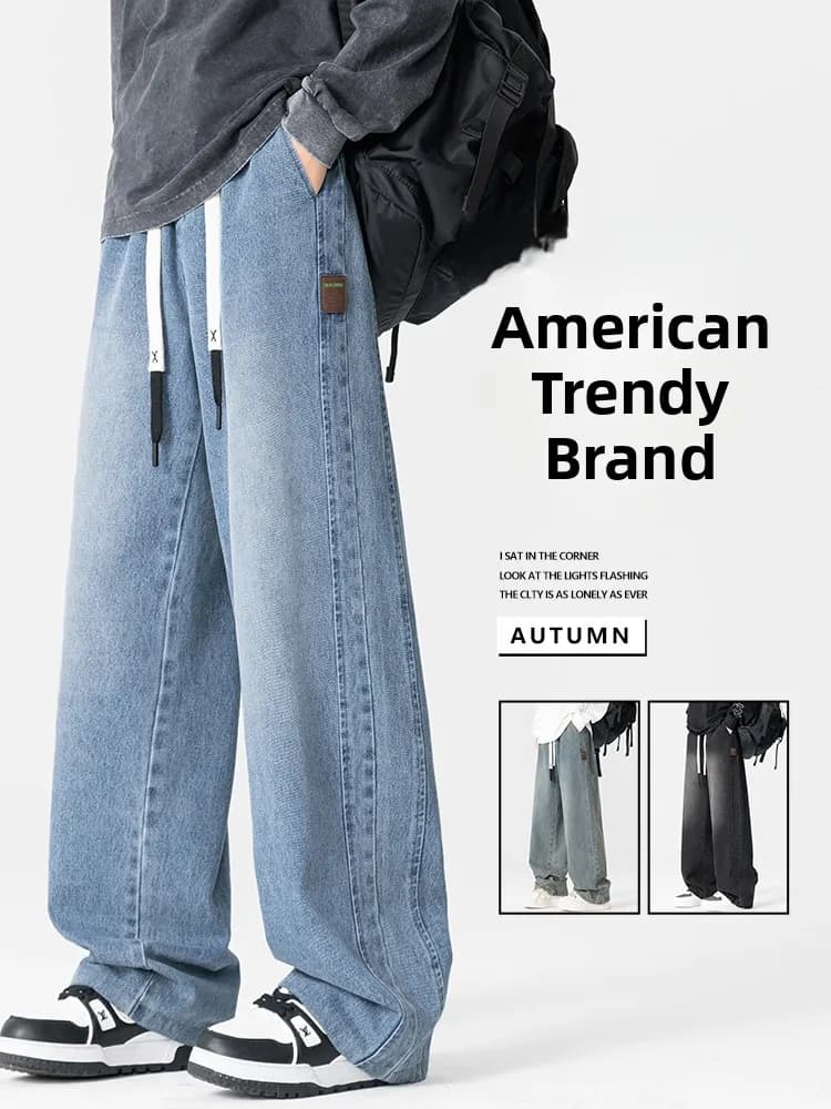 Jeans da uomo a gamba dritta, casual, lavati, stile americano, nuovi arrivi primaverili, pantaloni in denim, resistenti all'usura, per giovani.