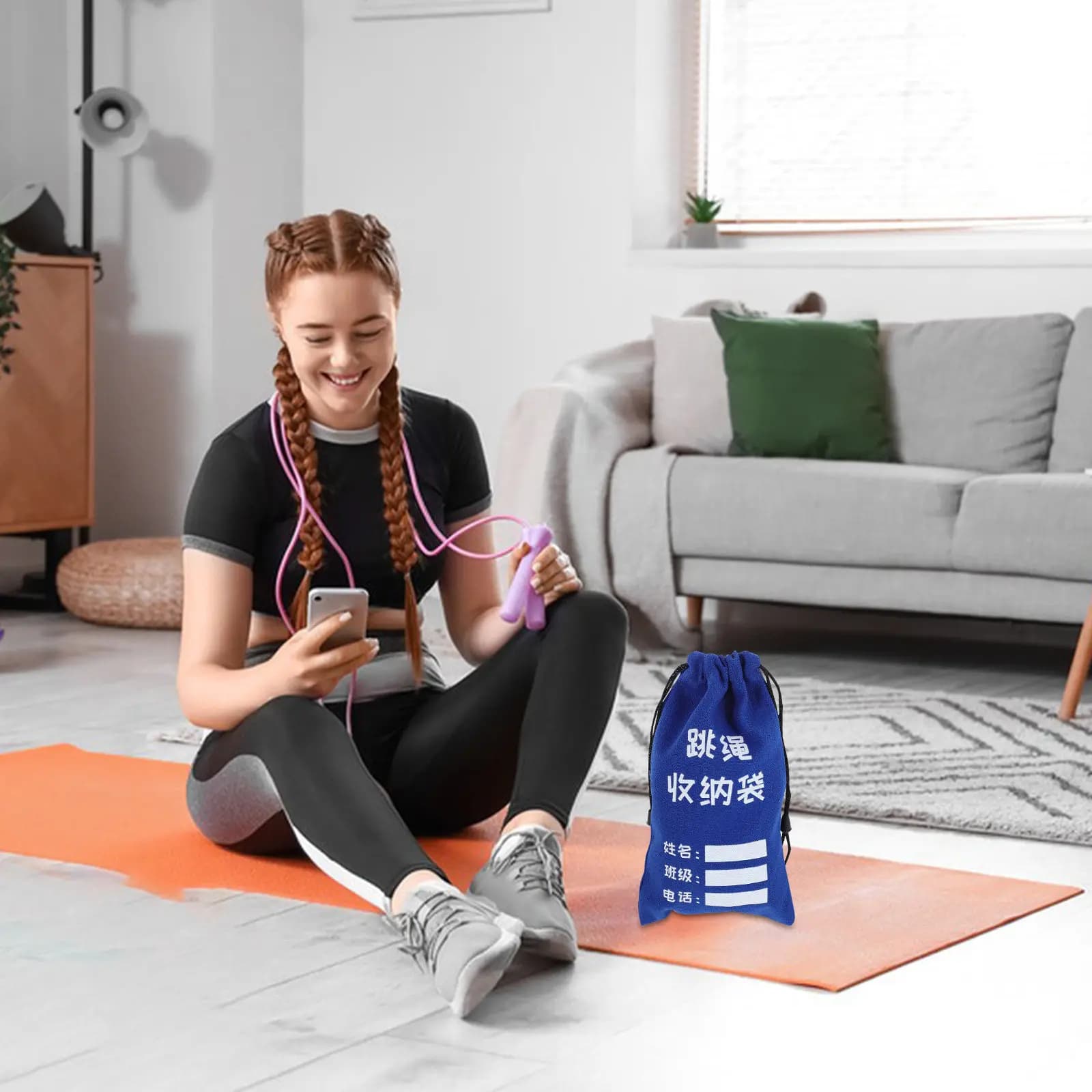 Heavy Duty Canvas Jump Rope Bag with Drawstring, Writeable Surface, Portable Jump Rope Organizer, For Students