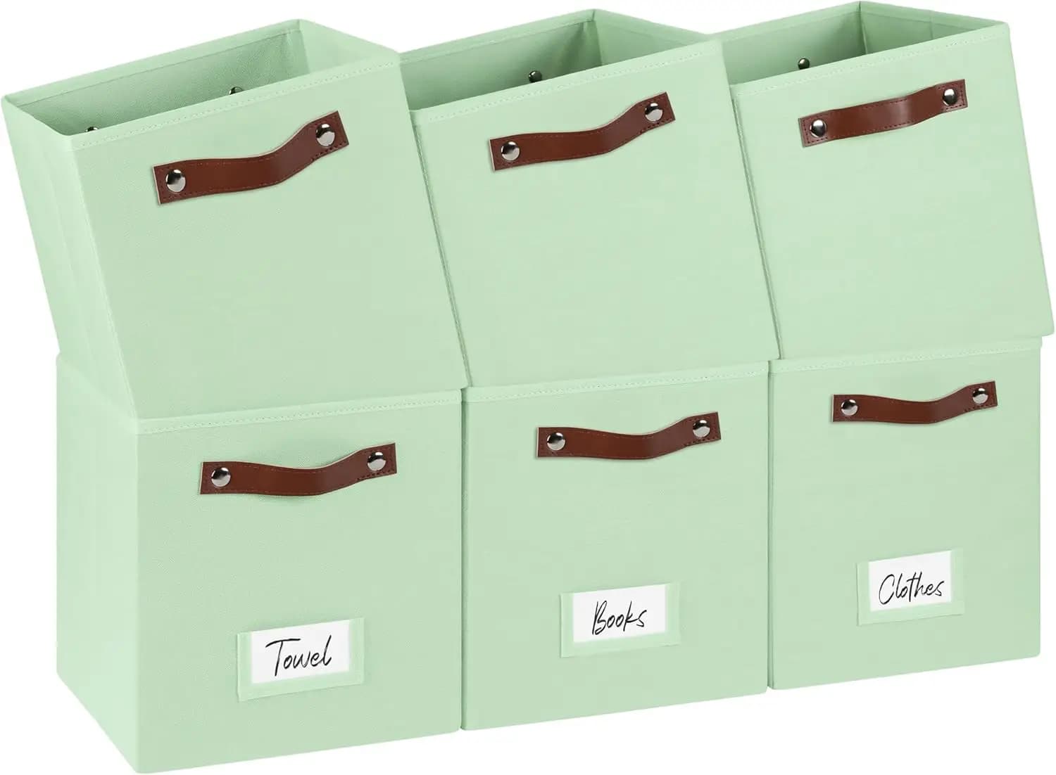Set di 6 Cubi Contenitori con Manici e Portaetichette, Cestini Organizzatori per Armadio (Verde, 10.5*10.5*11 pollici)