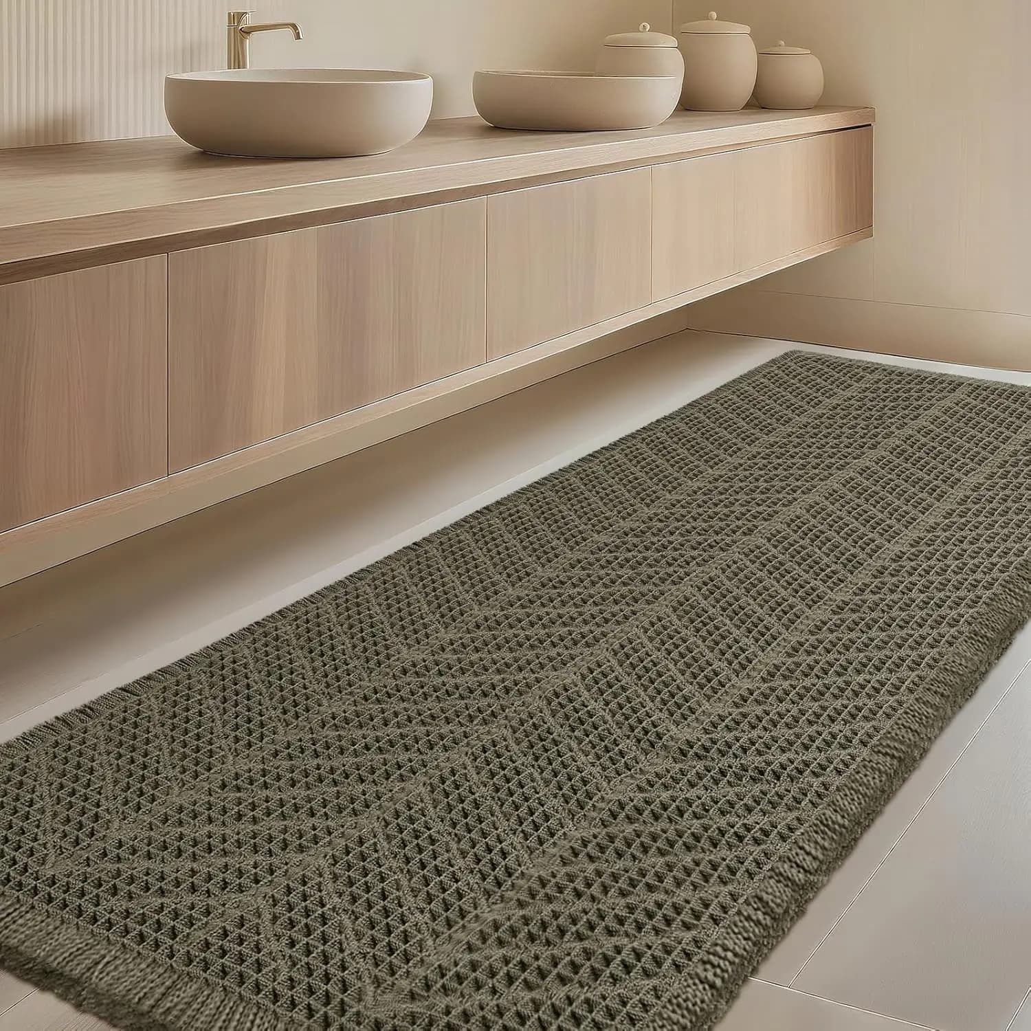Tappetino da Bagno Extra Large a Nido d'Ape, Tappeti da Bagno Boho Assorbenti Antiscivolo, Tappetino Ultra Morbido, Lavabile in Lavatrice