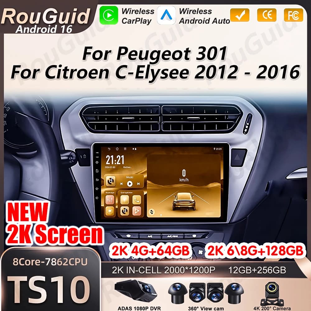 Autoradio Android Auto Carplay per Peugeot 301 Citroen C-Elysee 2012 2013 2014 2015 2016 Multimedia Video Stereo GPS Navigazione