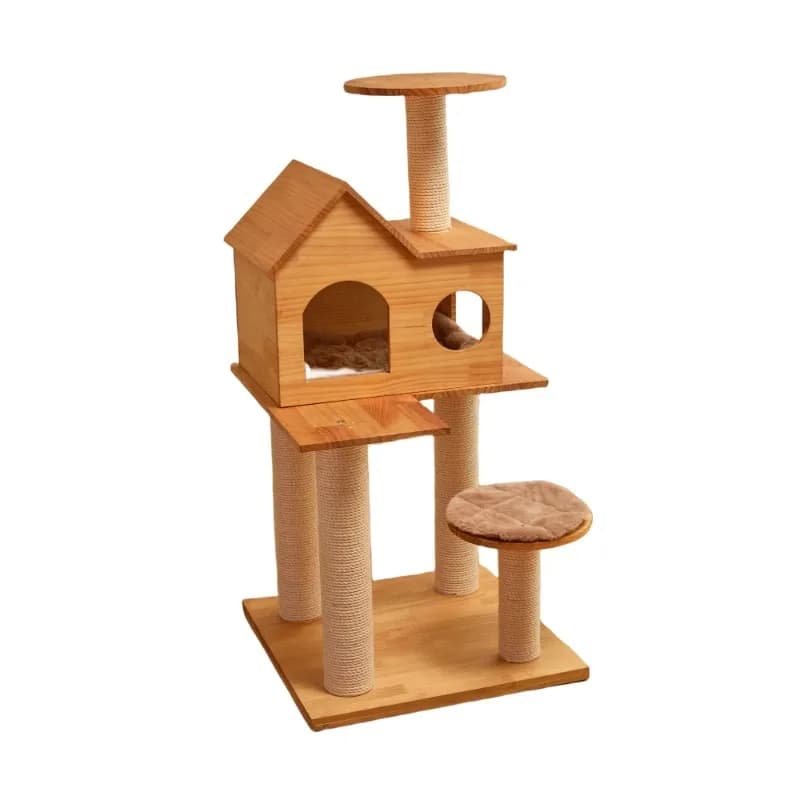 Albero per gatti in legno robusto e pesante alto 74 pollici con tiragraffi in corda di sisal con piattaforma multistrato