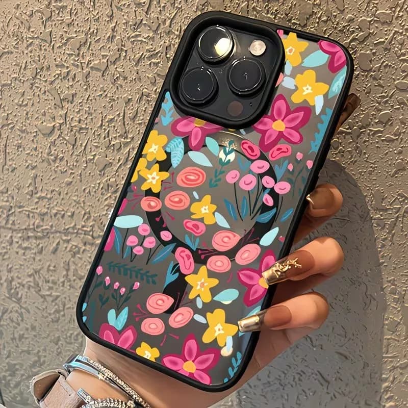 Custodia Magnetica Antiurto con Fiori Colorati per iPhone 17 16 15 14 13 12 11 Pro Xs Max Plus Air Mini XR X 17e 16e