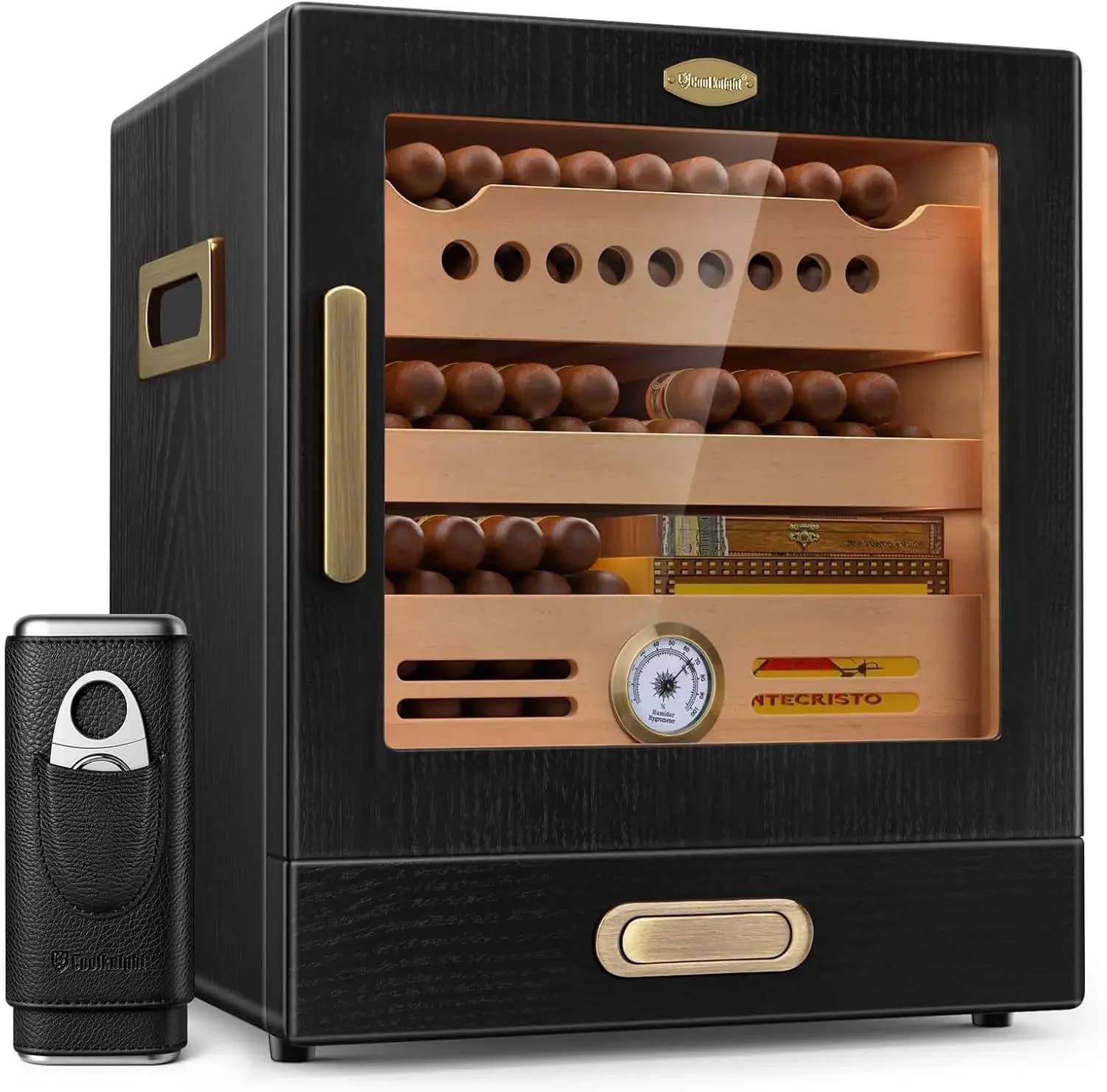 Cigar Humidor Cabinet, Cigar Cabinet Humidor with Spanish Cedar Wood Drawer, Precision Hygrometer, 2 Humidifiers, Cigar
