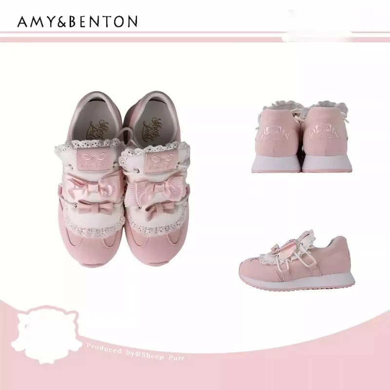 Gymnastics shoes with thick Japanese college style Running shoes original Lolita with round toe and bowknot Patchwork Women casual sneakers