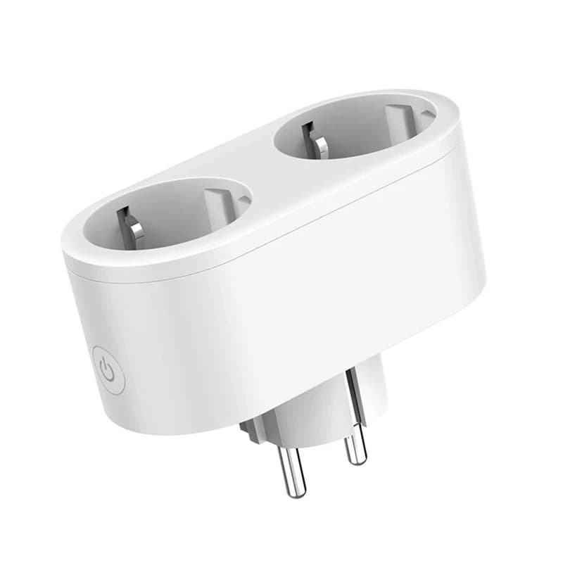 ABLQ Dual Outlet Wifi Smart Socket 16A EU 2-In-1 Timing Function Tuya Smart Life APP Remote Control Voice Enabled EU Plug