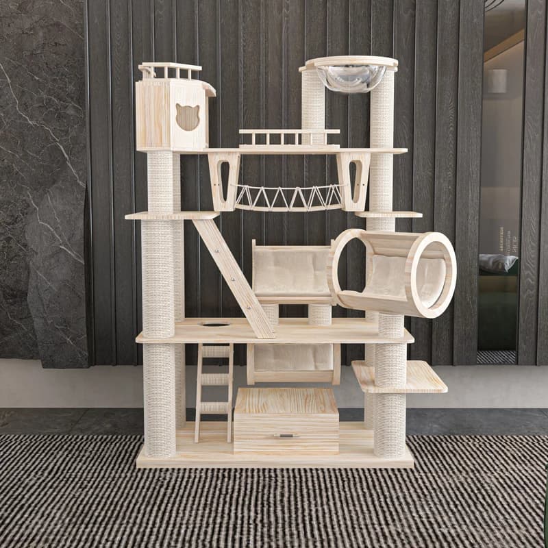 High Quality Large Luxury Cat Tree Multi-Level Solid Wood Cat Condo Floor To Ceiling Design Sustainable Feature
